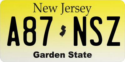 NJ license plate A87NSZ