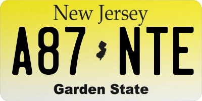 NJ license plate A87NTE