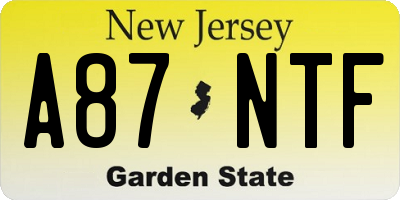 NJ license plate A87NTF