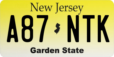 NJ license plate A87NTK