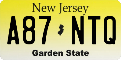 NJ license plate A87NTQ