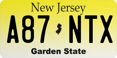 NJ license plate A87NTX