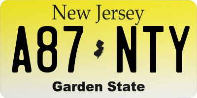 NJ license plate A87NTY