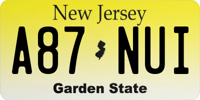 NJ license plate A87NUI
