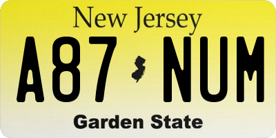 NJ license plate A87NUM