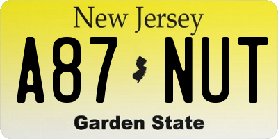 NJ license plate A87NUT