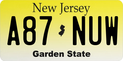 NJ license plate A87NUW
