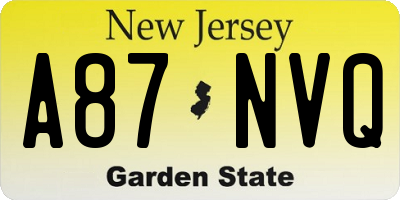 NJ license plate A87NVQ