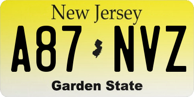 NJ license plate A87NVZ