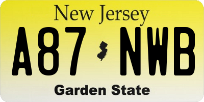 NJ license plate A87NWB