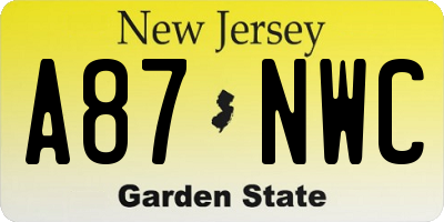 NJ license plate A87NWC