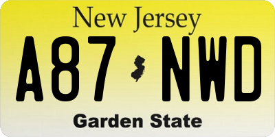 NJ license plate A87NWD