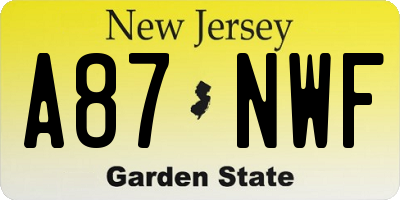 NJ license plate A87NWF