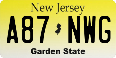 NJ license plate A87NWG