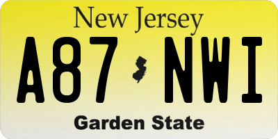 NJ license plate A87NWI
