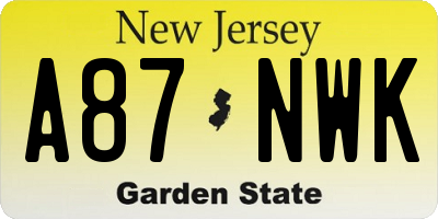 NJ license plate A87NWK