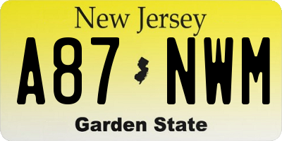 NJ license plate A87NWM