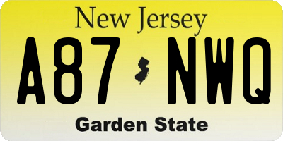 NJ license plate A87NWQ