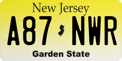 NJ license plate A87NWR