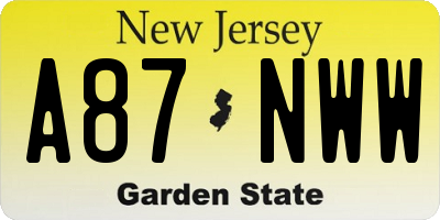 NJ license plate A87NWW