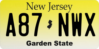 NJ license plate A87NWX