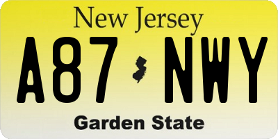 NJ license plate A87NWY