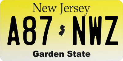 NJ license plate A87NWZ