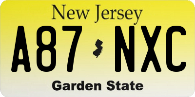 NJ license plate A87NXC