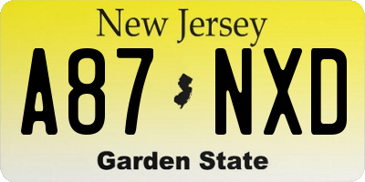 NJ license plate A87NXD