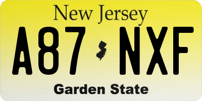 NJ license plate A87NXF
