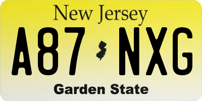 NJ license plate A87NXG