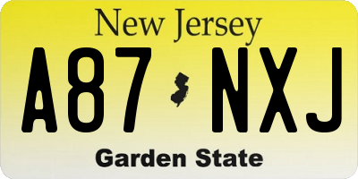 NJ license plate A87NXJ