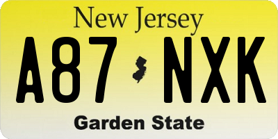 NJ license plate A87NXK