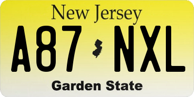 NJ license plate A87NXL