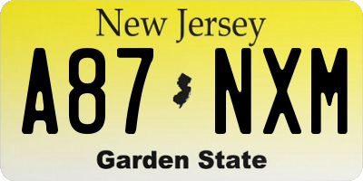 NJ license plate A87NXM