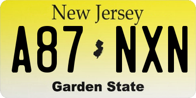 NJ license plate A87NXN