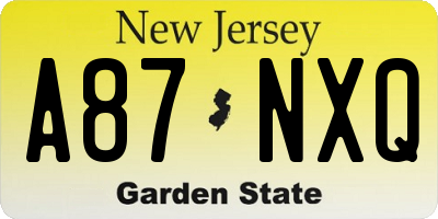NJ license plate A87NXQ