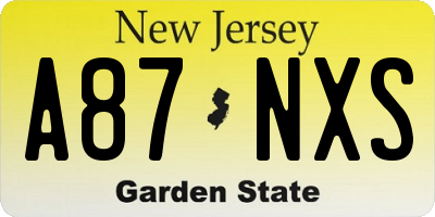 NJ license plate A87NXS