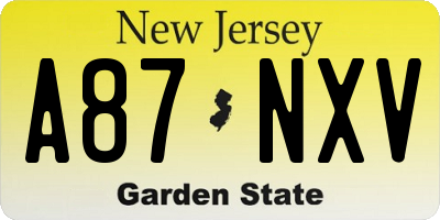 NJ license plate A87NXV