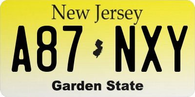 NJ license plate A87NXY