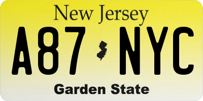 NJ license plate A87NYC