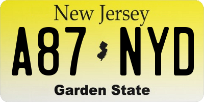 NJ license plate A87NYD