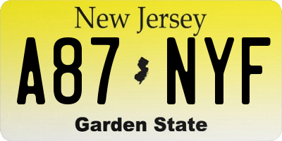 NJ license plate A87NYF