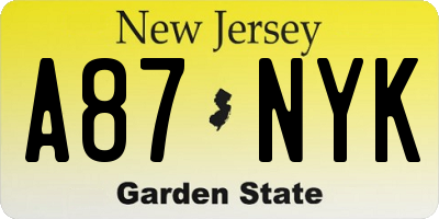 NJ license plate A87NYK