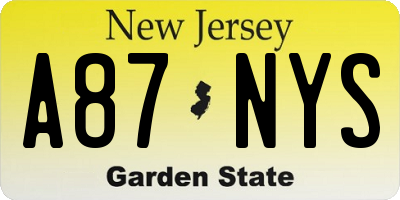 NJ license plate A87NYS