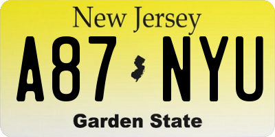 NJ license plate A87NYU