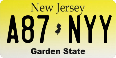NJ license plate A87NYY