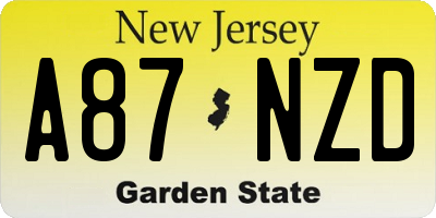 NJ license plate A87NZD