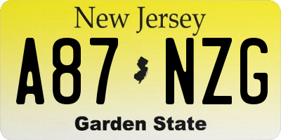 NJ license plate A87NZG
