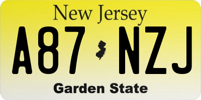 NJ license plate A87NZJ